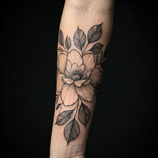 Tatuaje fine line floral en antebrazo con detalles delicados y alta precisión.